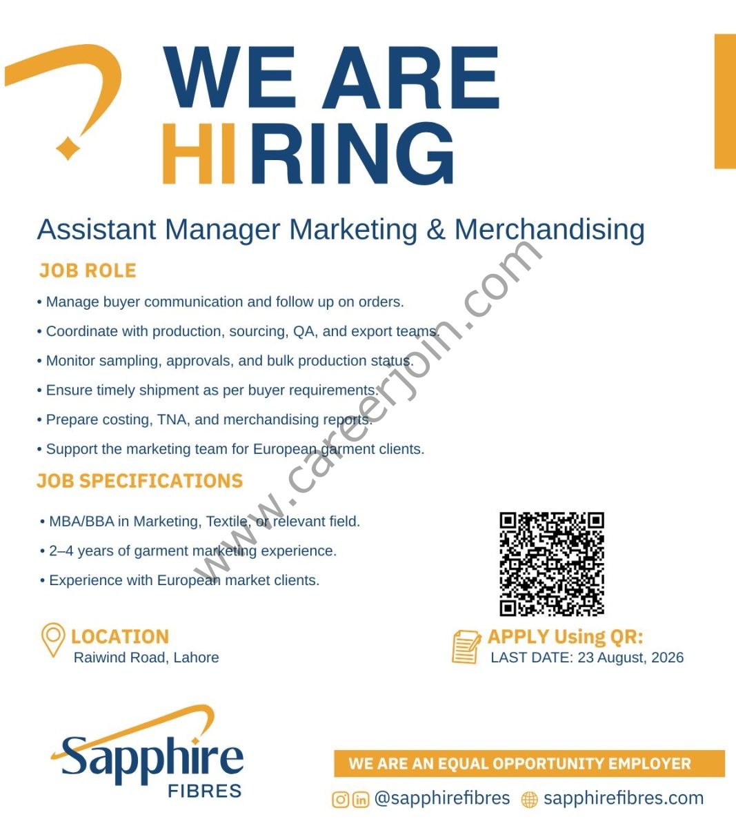 Sapphire Fibres Limited Jobs Assistant Manager Marketing & Merchandising 1