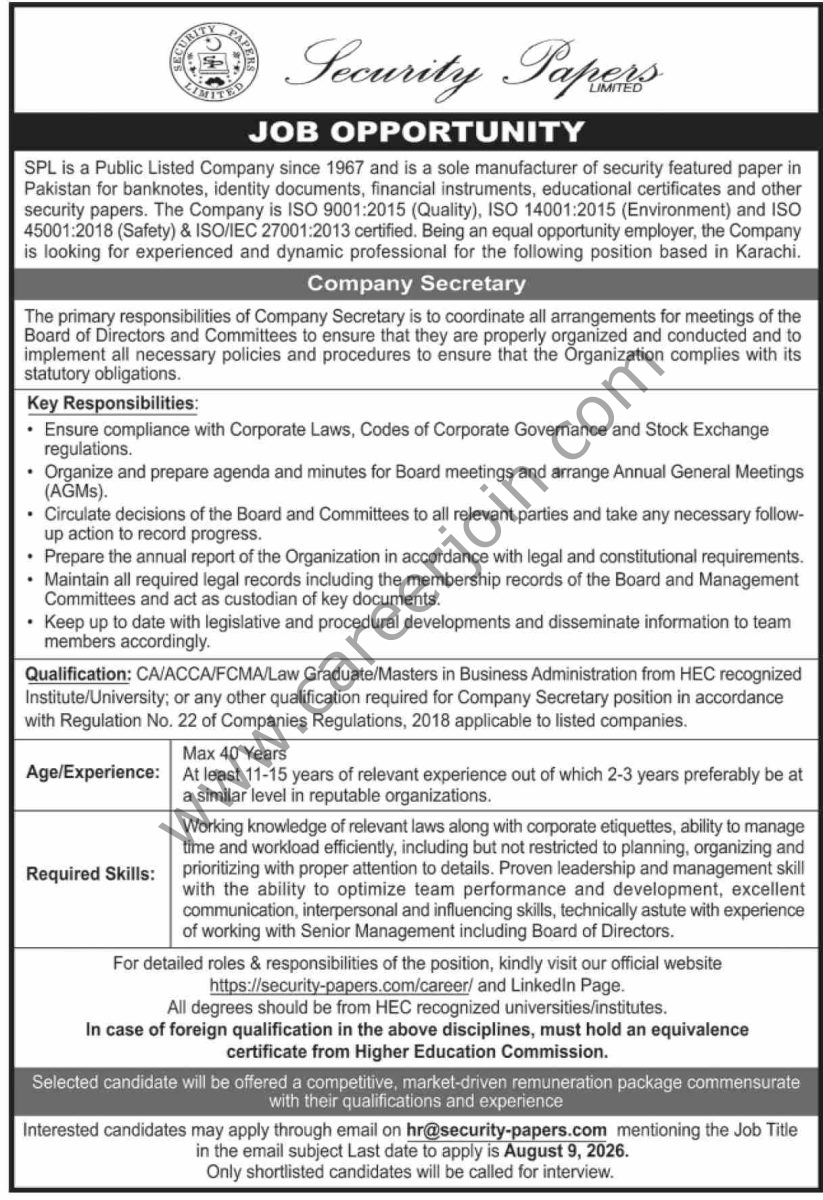 Security Papers Ltd Jobs 02 August 2026 Dawn 1