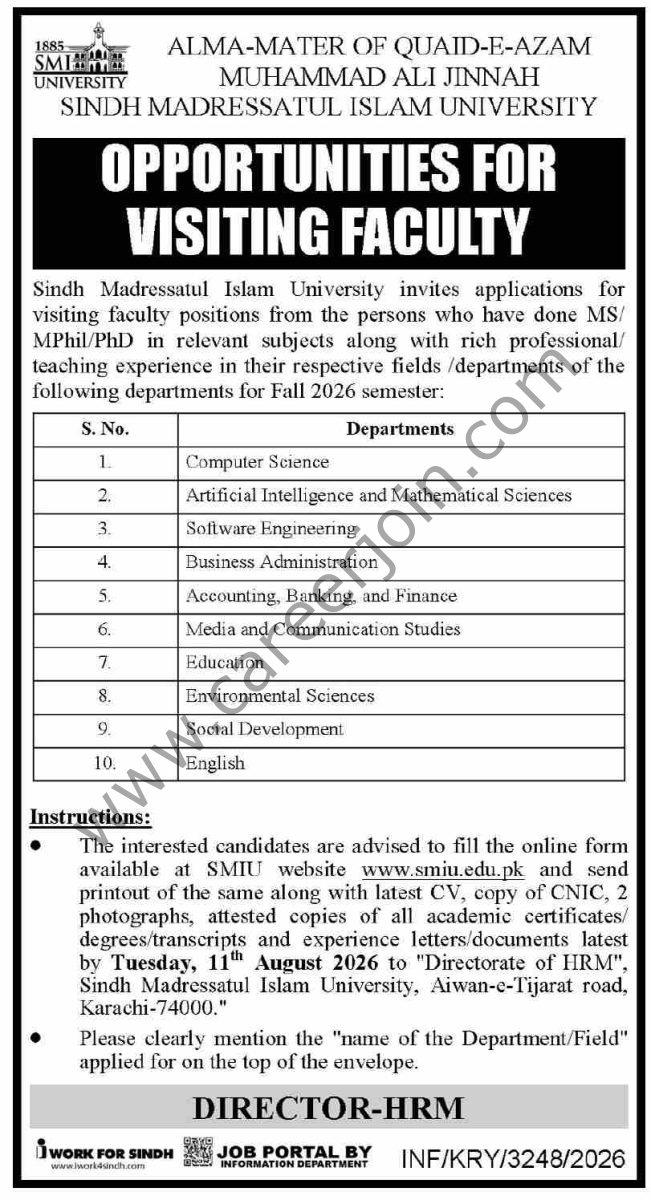 Sindh Madressatul Islam University Jobs 02 August 2026 Dawn 1