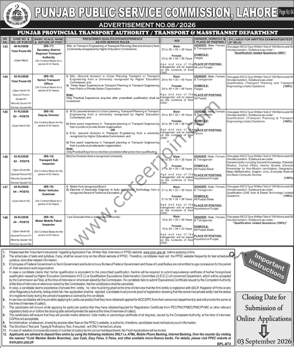Transport & Mass Transit Department Punjab Jobs 18 August 2026 Express Tribune 1