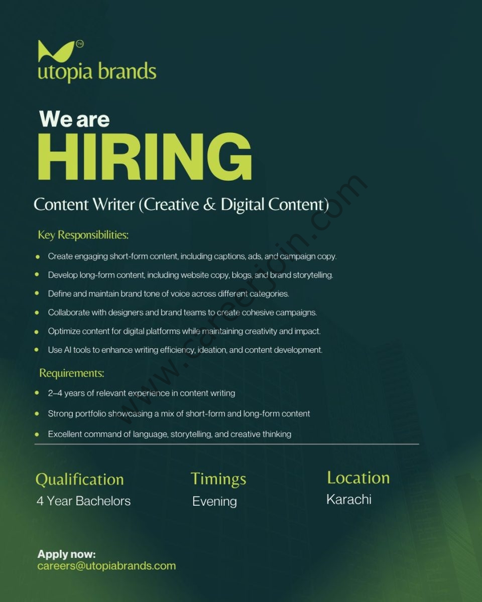 Utopia Brands Jobs Content Writer 1