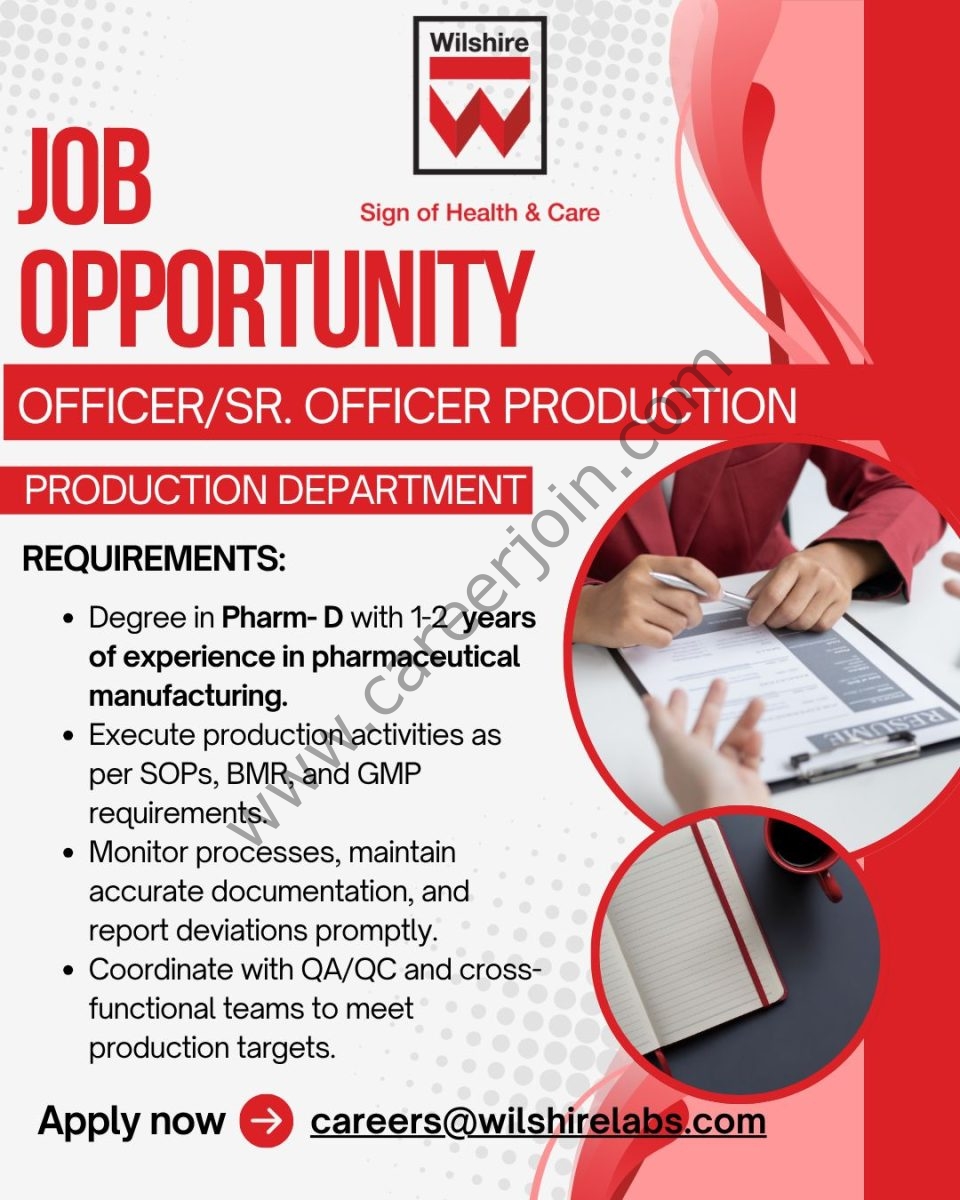 Wilshire Laboratories Pvt Ltd Jobs Officer/Sr Officer Production 1