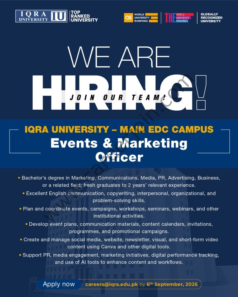 Iqra University IU Jobs PR & Marketing Officer 1