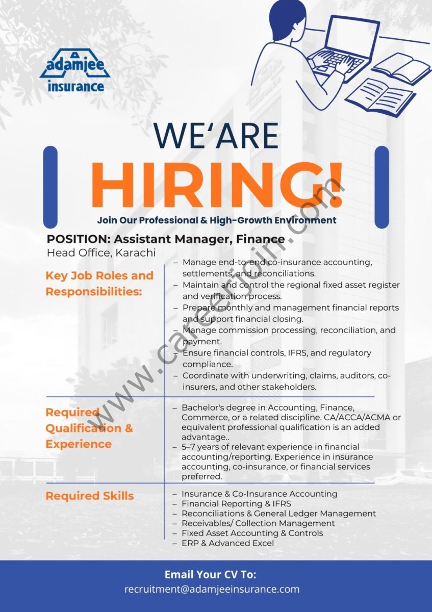 Adamjee Insurance Company Limited Jobs Assistant Manager Finance 1
