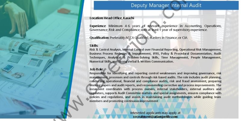 Adamjee Life Insurance Company Limited Jobs Deputy Manager Internal Audit 1