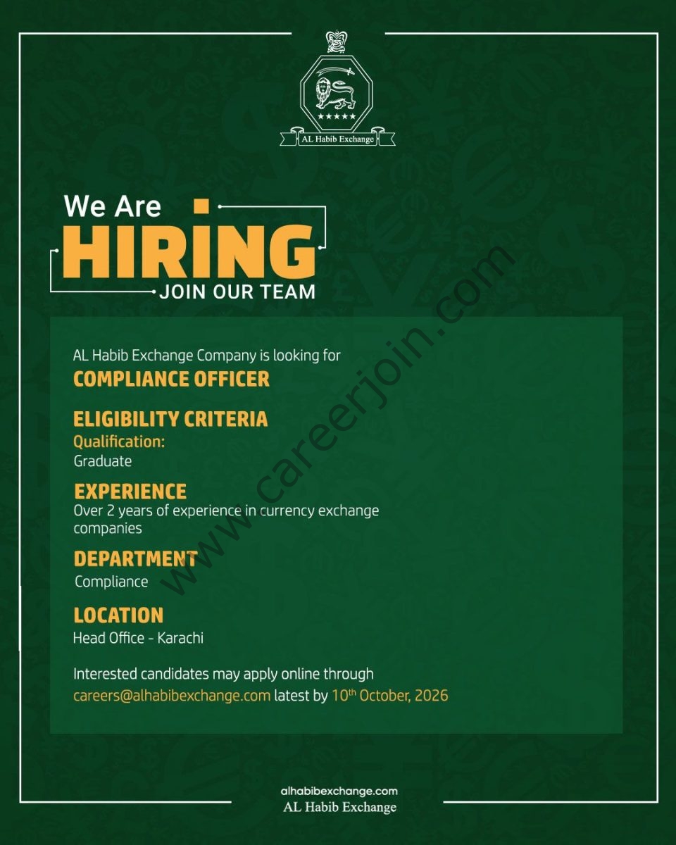AL Habib Exchange Company Jobs Compliance Officer  1