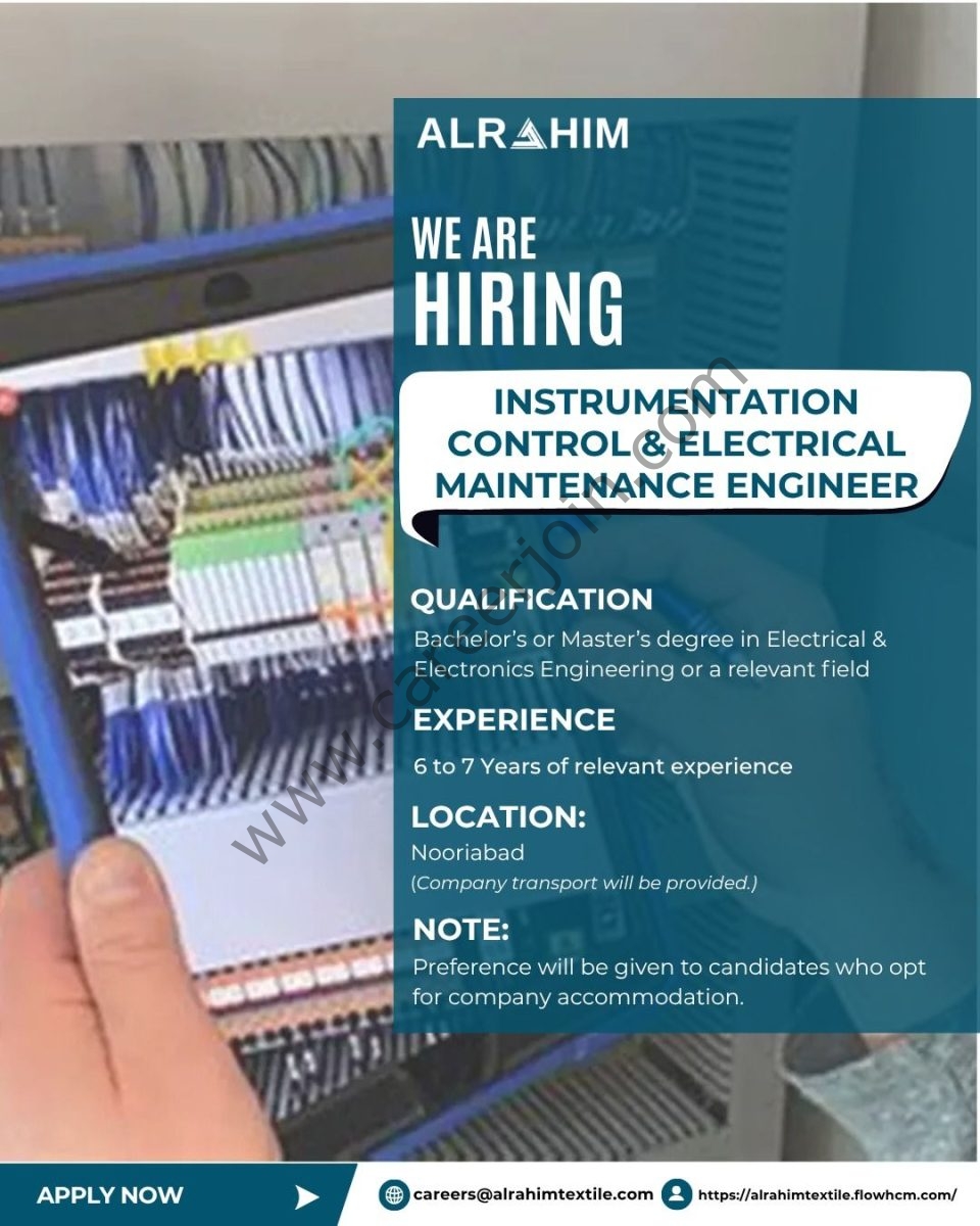 Al Rahim Textile Industries Jobs Instrumentation Control & Electrical Maintenance Engineer 1