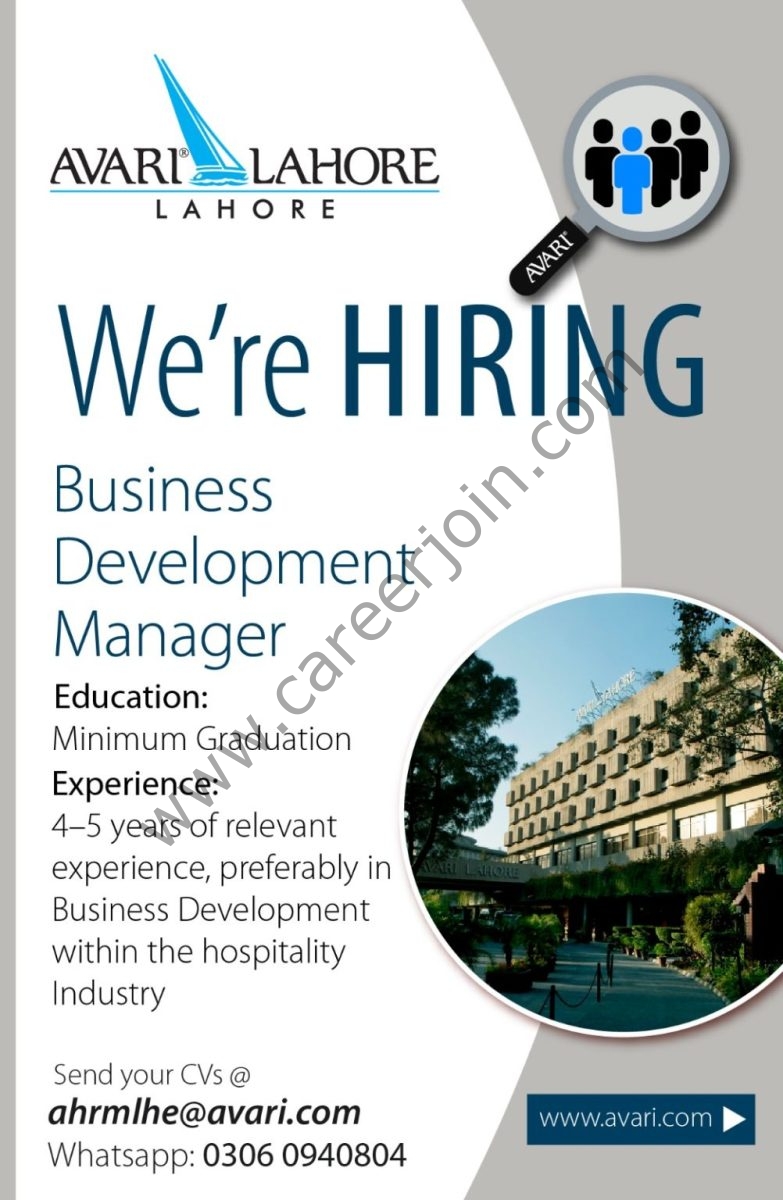 Avari Hotel Jobs Business Development Manager 1
