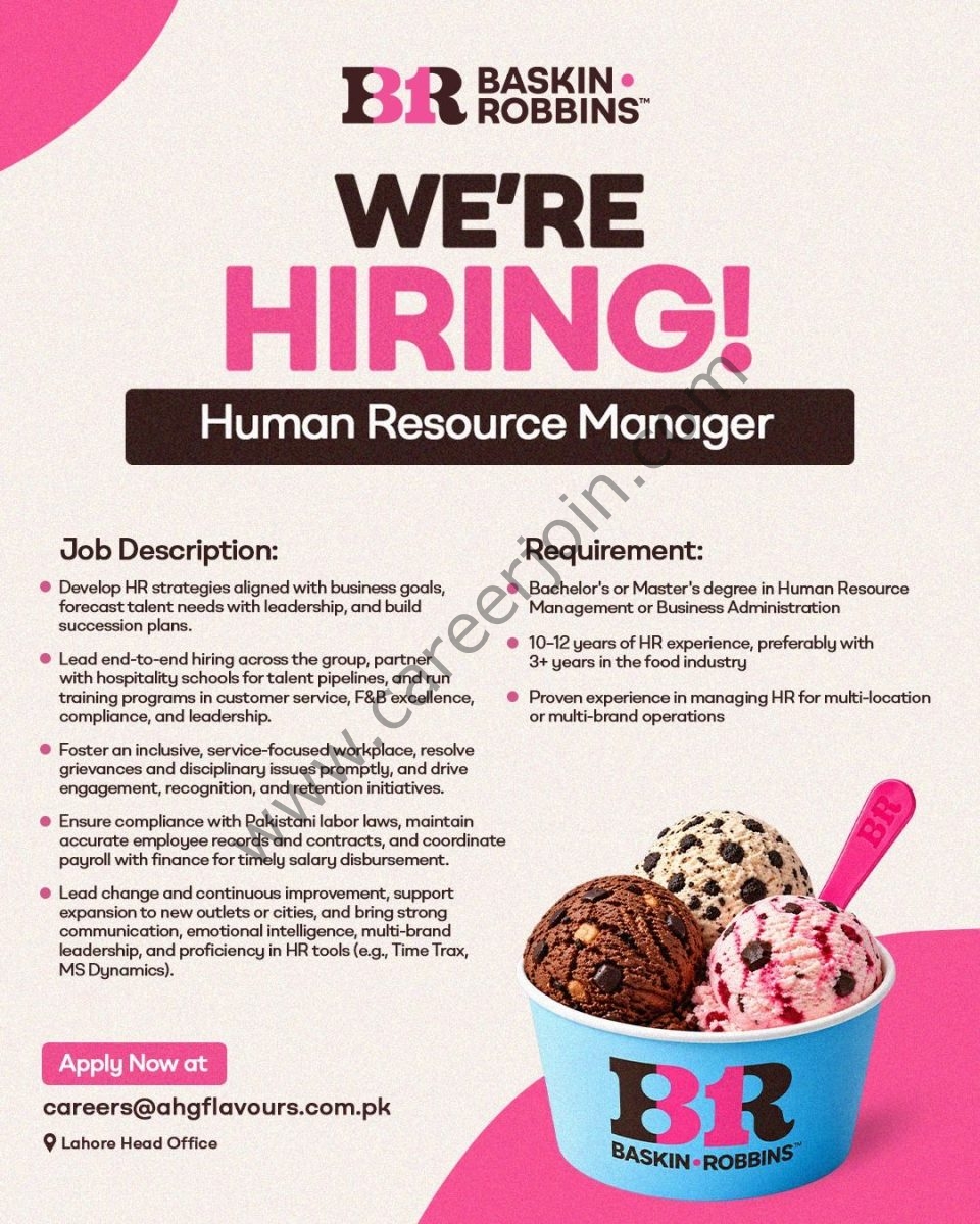 Baskin Robbins BR Pakistan Jobs Human Resource Manager  1