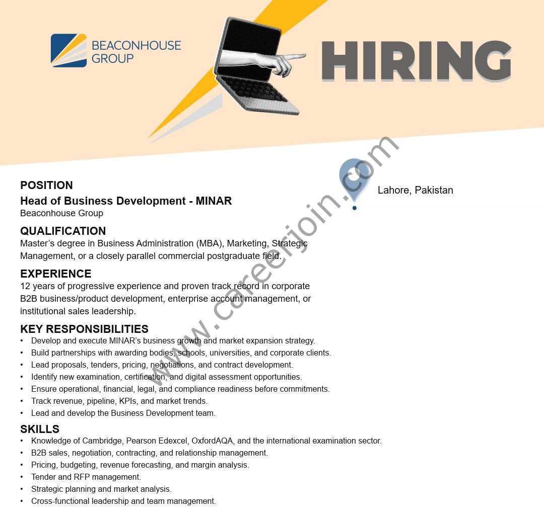 Beaconhouse International College BIC Jobs Head of Business Development MINAR 1