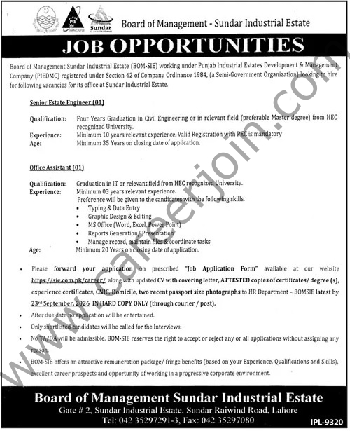 Board of Management Sundar Industries Estate BOM-SIE Jobs 06 September 2026 The News 1