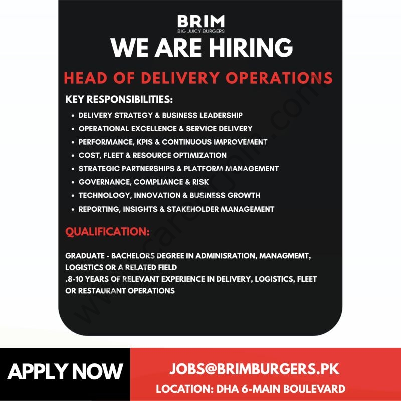 Brim Burgers Jobs Head of Delivery Operations 1