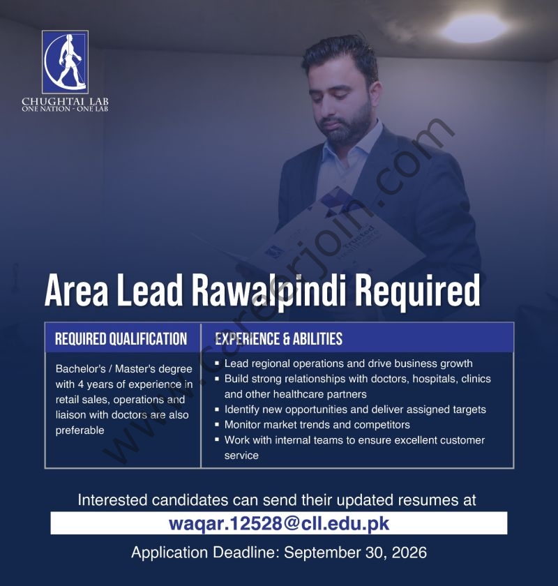 Chughtai Lab Jobs Area Lead 1