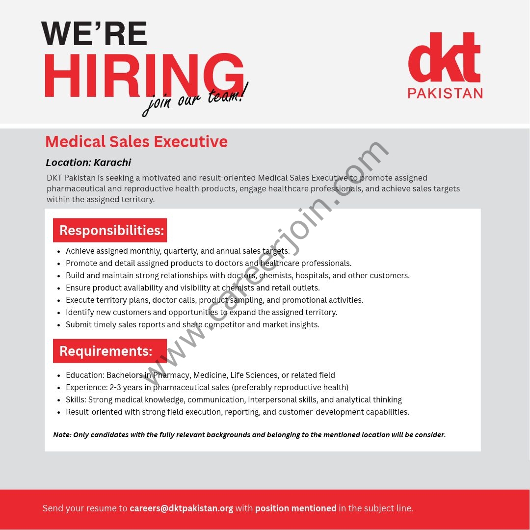 DKT Pakistan Jobs Medical Sales Executive 1