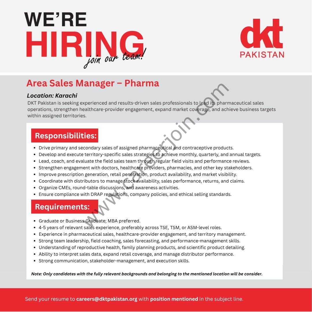 DKT Pakistan Jobs Area Sales Manager Pharma 1