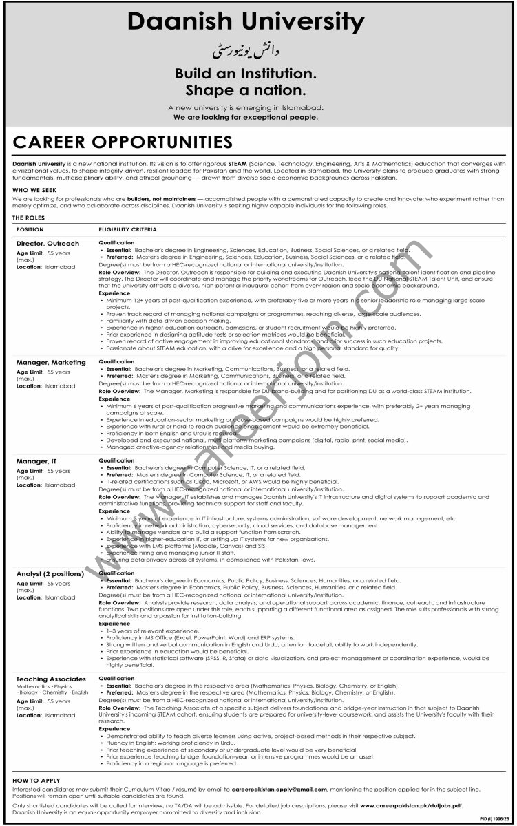 Daanish University Jobs 31 August 2026 Dawn 1
