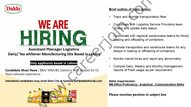 Dalda Foods Limited Jobs Assistant Manager Logistics 1