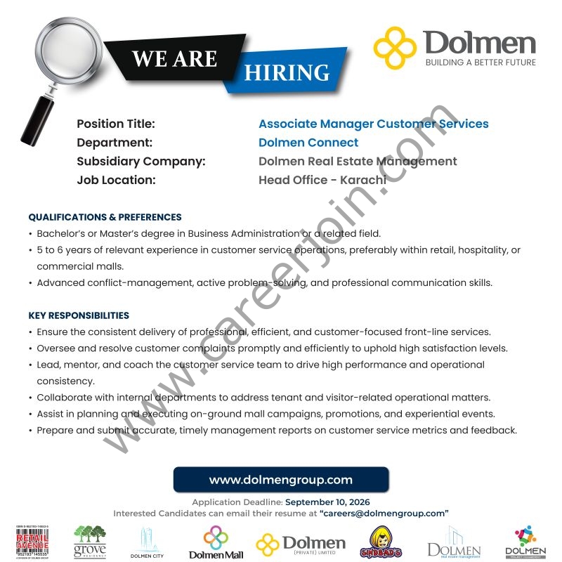 Dolmen Group Jobs Associate Manager Customer Services 1