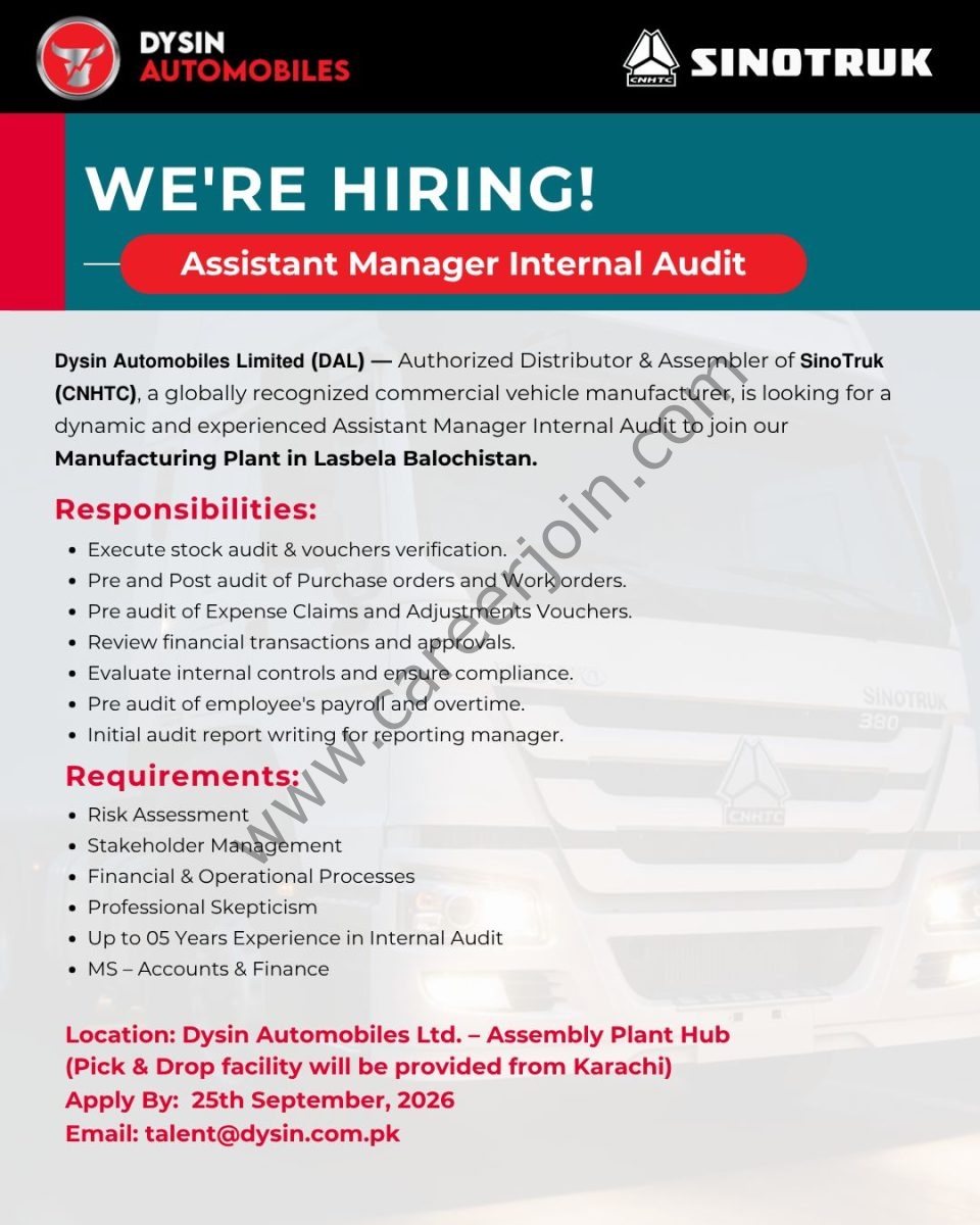 Dysin Automobiles Limited Jobs Assistant Manager Internal Audit 1