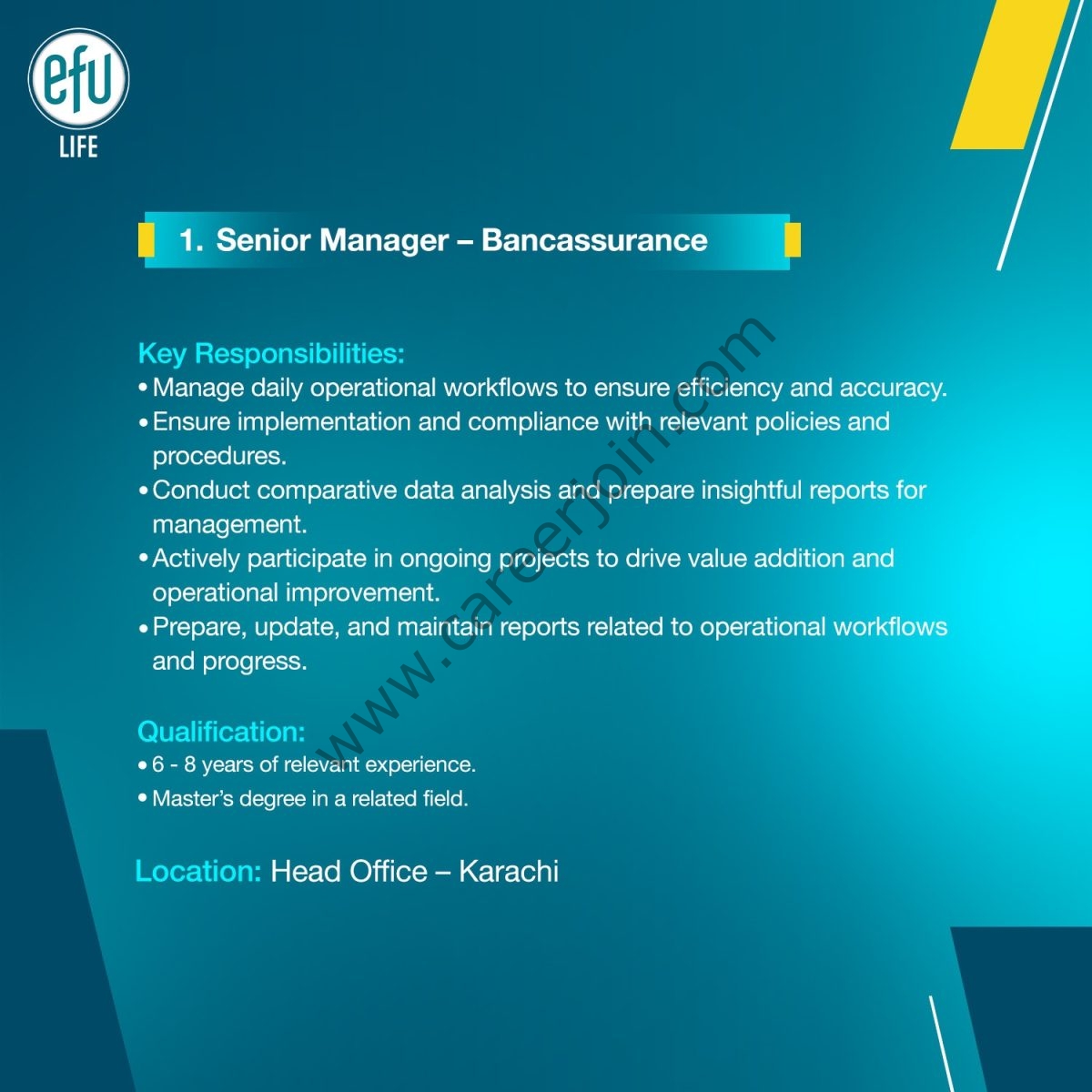 EFU Life Assurance Ltd Jobs 04 September 2026 0 (2) 1