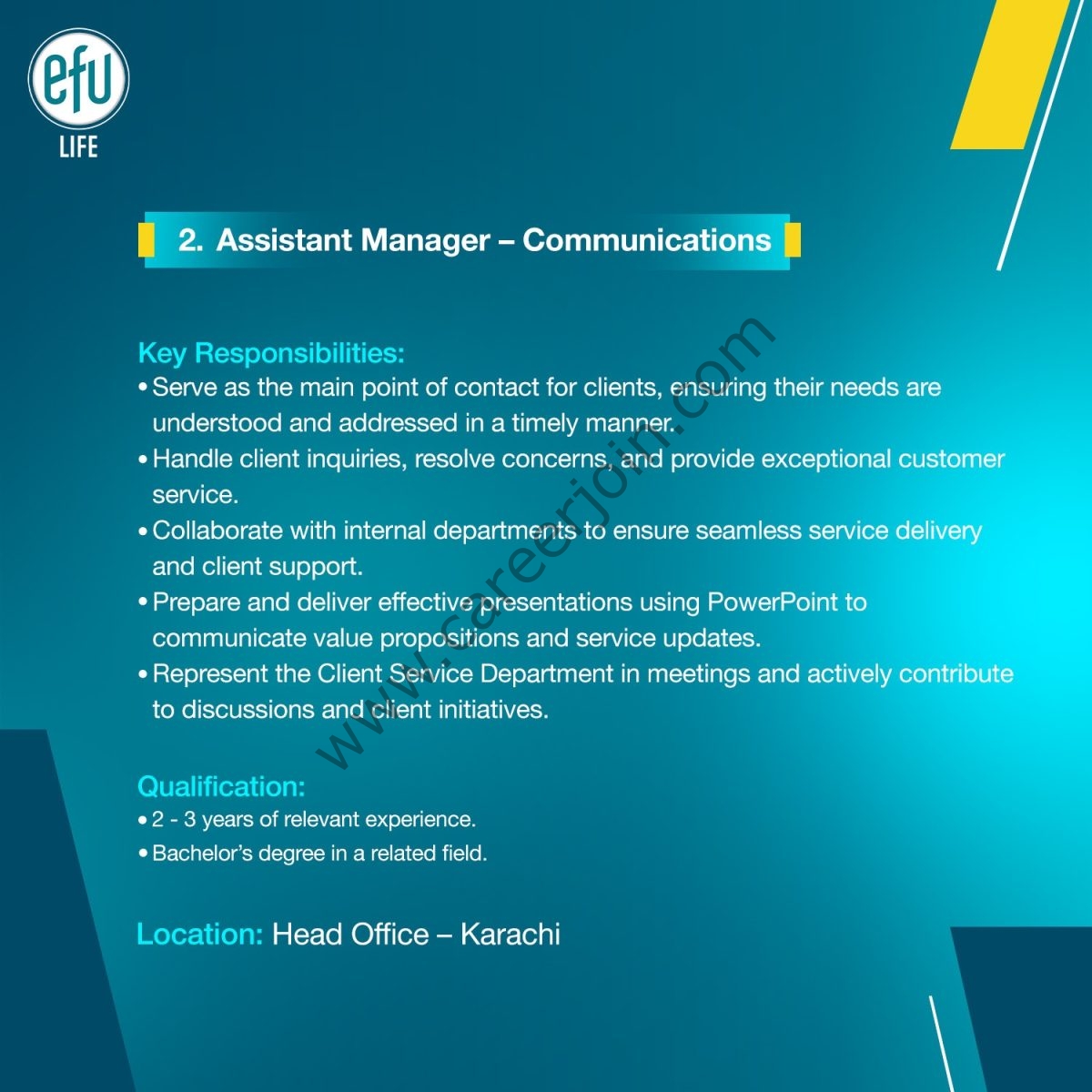 EFU Life Assurance Ltd Jobs 04 September 2026 0 (3) 1