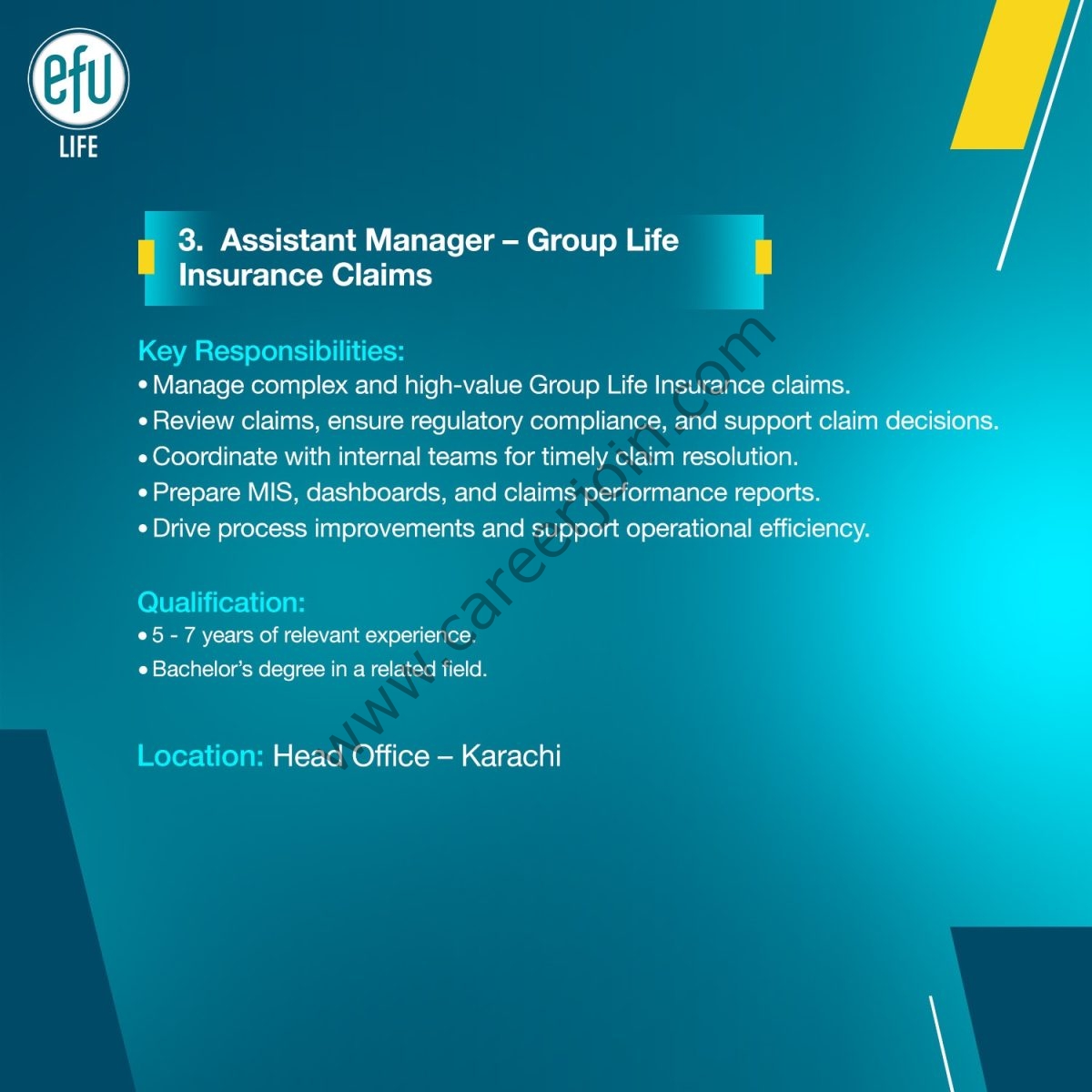 EFU Life Assurance Ltd Jobs 04 September 2026 0 (4) 1