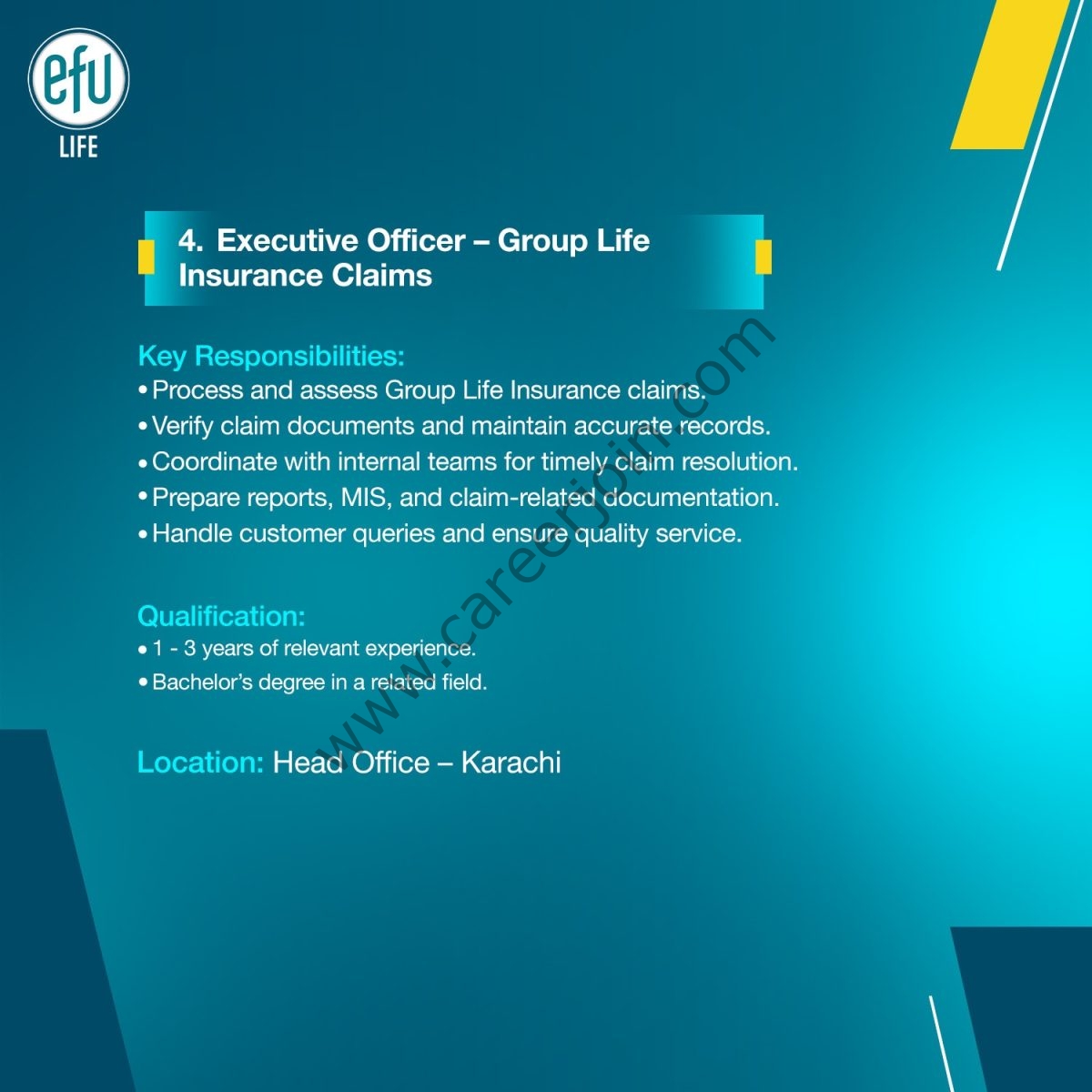 EFU Life Assurance Ltd Jobs 04 September 2026 0 (5) 1