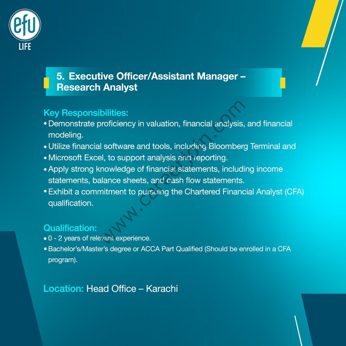 EFU Life Assurance Ltd Jobs 04 September 2026 0 (6) 1