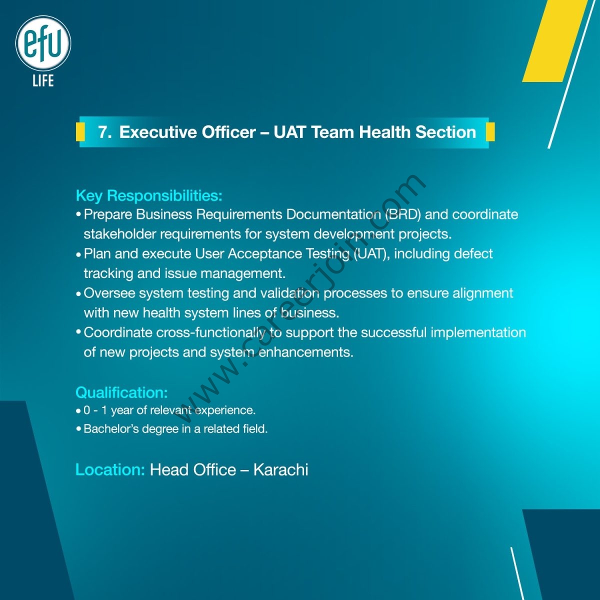 EFU Life Assurance Ltd Jobs 04 September 2026 0 (8) 1