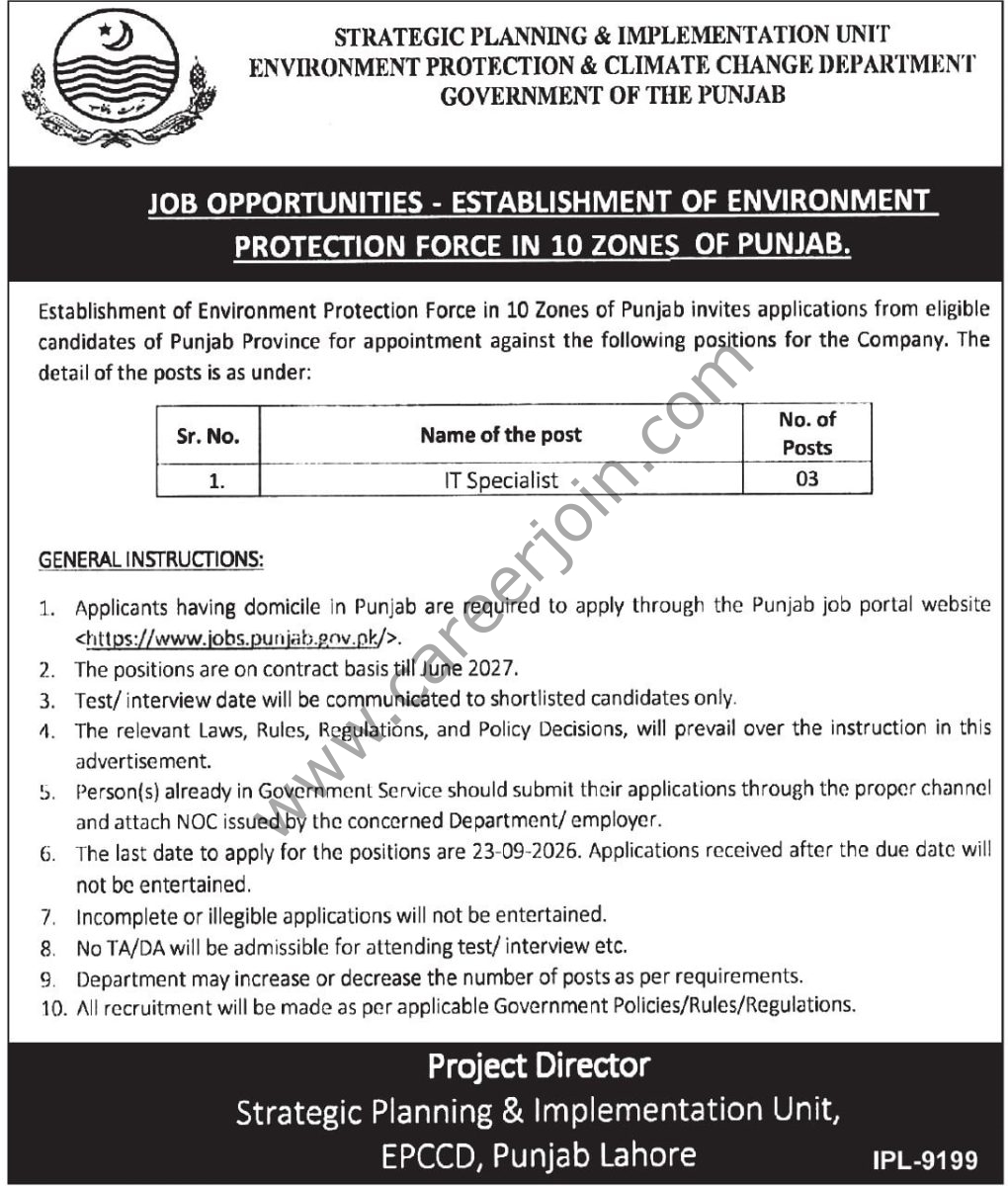 Environment Protection & Climate Change Department Punjab Jobs 03 September 2026 Express Tribune 1