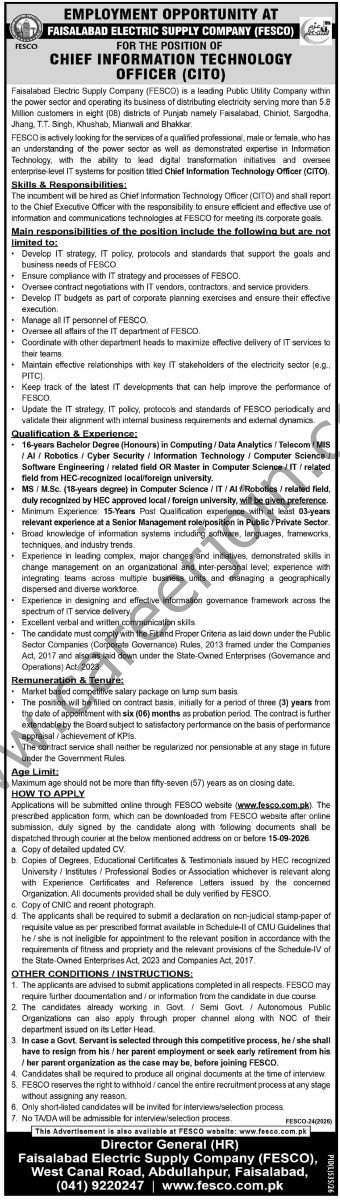 Faisalabad Electric Supply Co FESCO Jobs 30 August 2026 Dawn 1