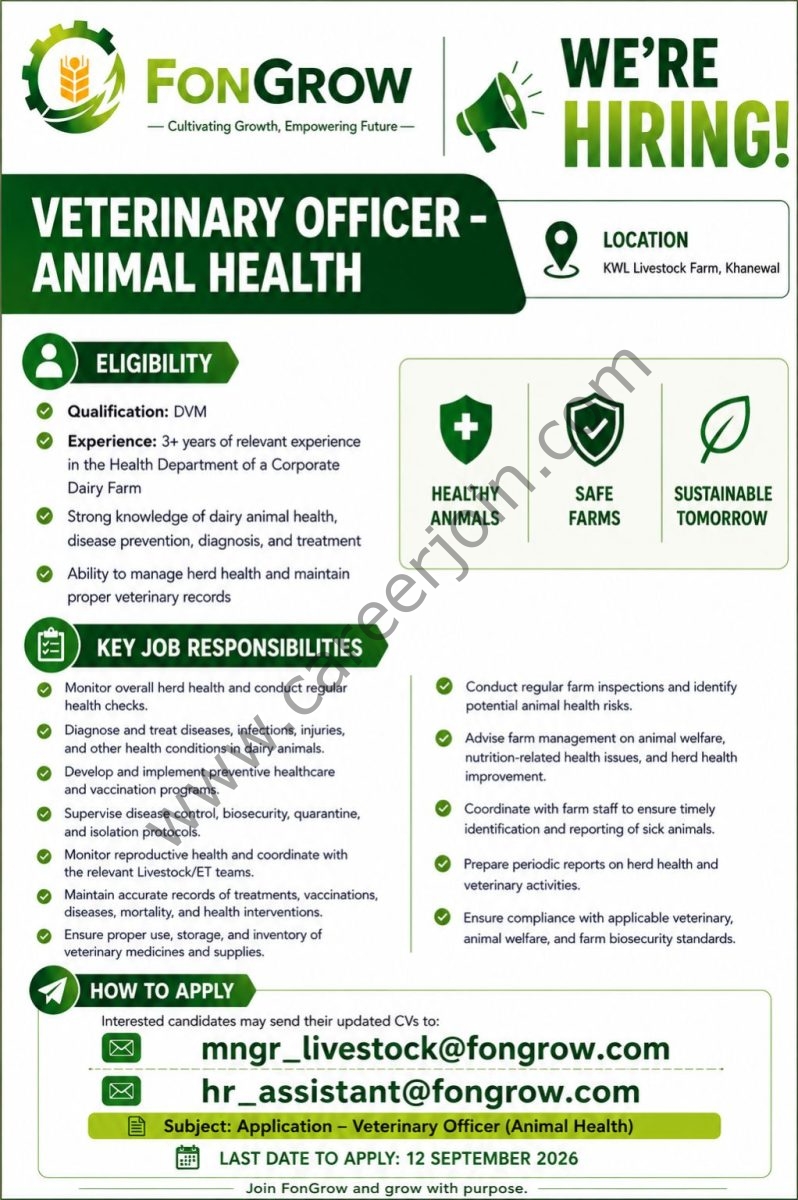 FonGrow Pvt Ltd Jobs Veterinary Officer Animal Health  1