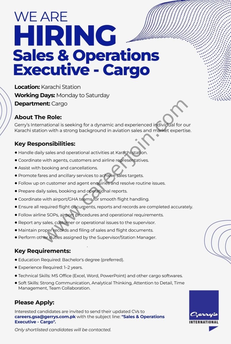 Gerry's International Jobs Sales & Operations Executive 1