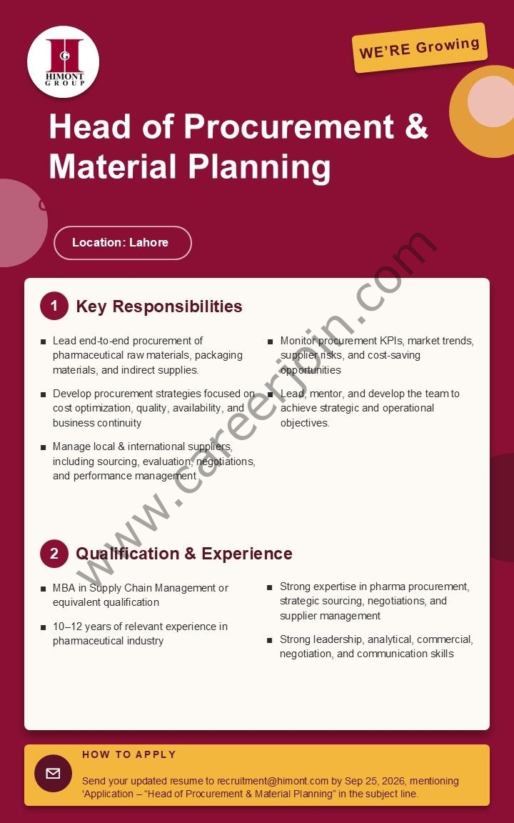 Himont Group Jobs Head of Procurement & Material Planning 1