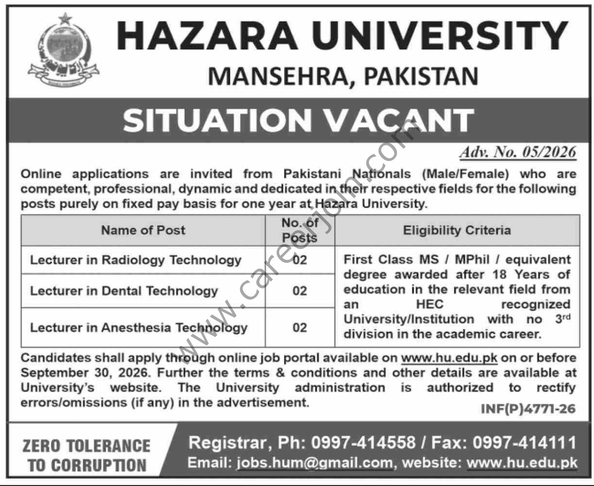 Hazara University Jobs 19 September 2026 Dawn 1