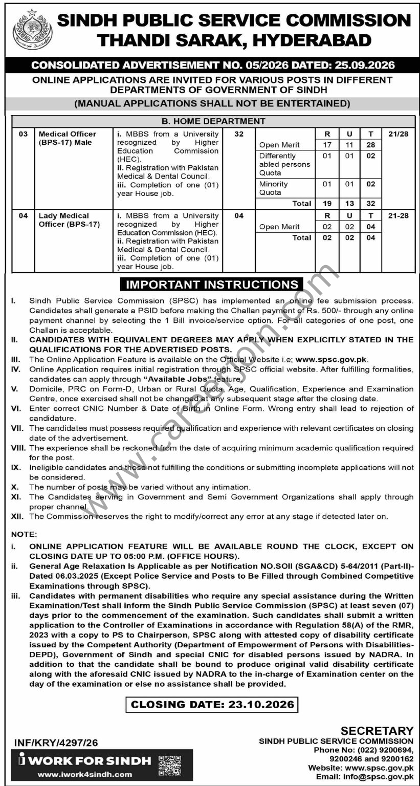 Home Department Sindh Jobs October 2026