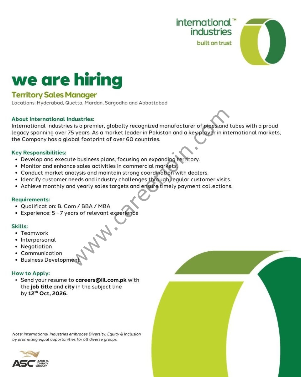 International Industries Limited Jobs Territory Sales Manager 1