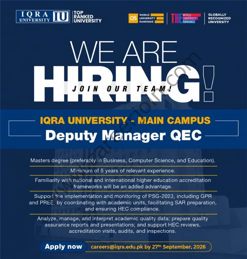 Iqra University IU Jobs Deputy Manager QEC 1