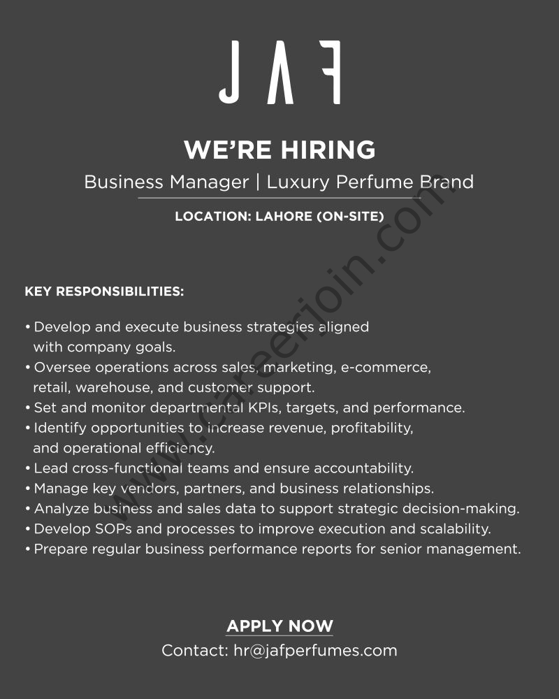 JAF Perfumes Jobs Business Manager 1
