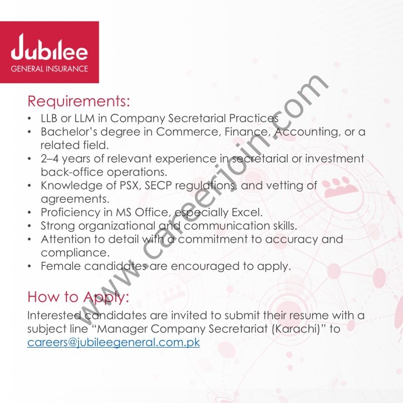 Jubilee General Insurance Company Jobs Manager Company Secretariat 2