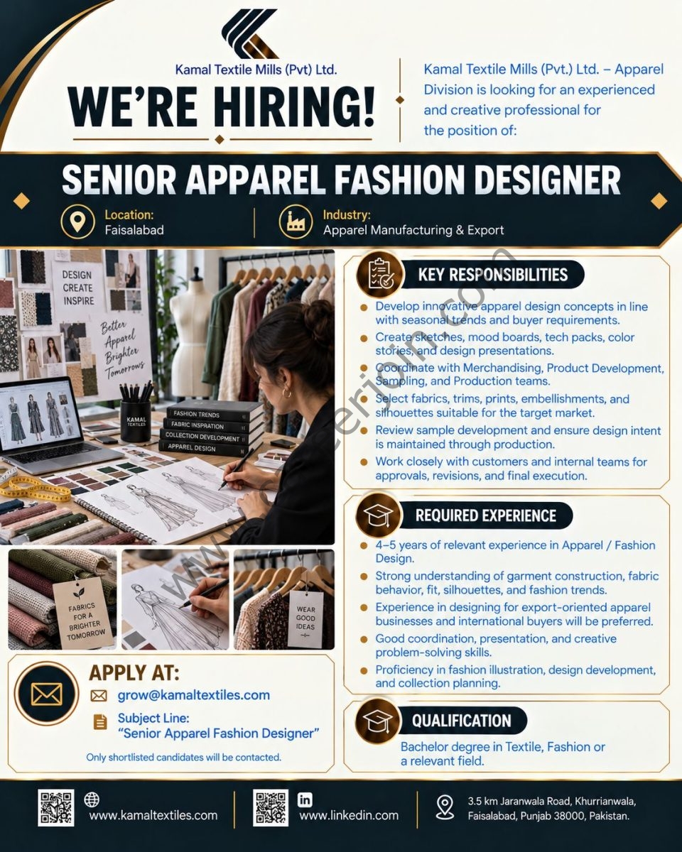 Kamal Textile Mills (Pvt) Ltd Jobs Sr Fashion Designer 1