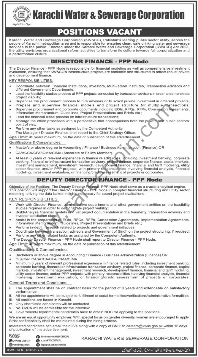 Karachi Water & Sewerage Corp KW&SC Jobs 13 September 2026 Dawn 01 1