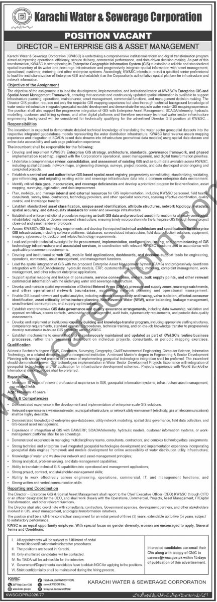 Karachi Water & Sewerage Corp KW&SC Jobs 13 September 2026 Dawn 1