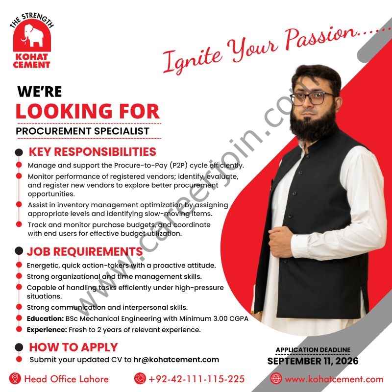 Kohat Cement Company Ltd KCCL Jobs Procurement Specialist 1