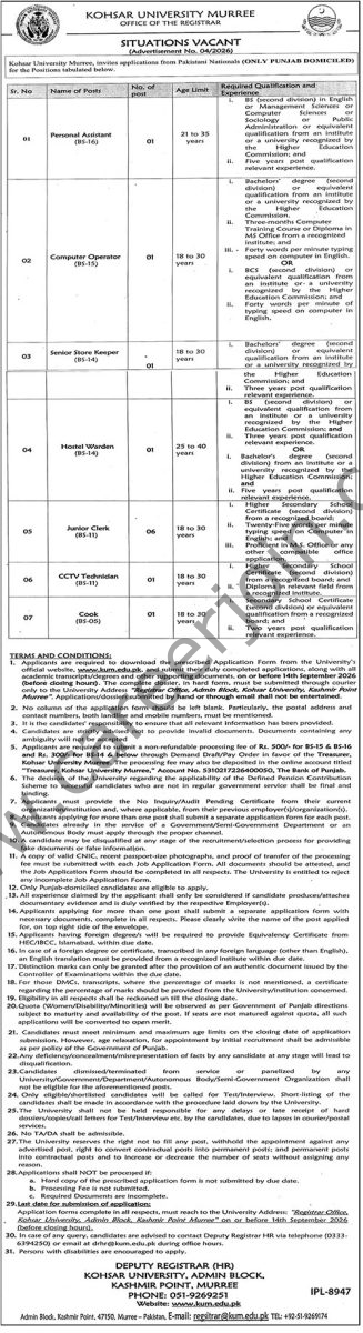Kohsar University Murree Jobs 30 August 2026 The News 1
