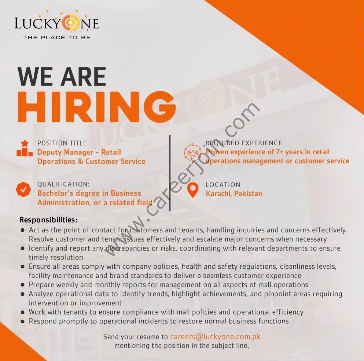 LuckyOne Mall Jobs Deputy Manager Retail Operations & Customer Service 1