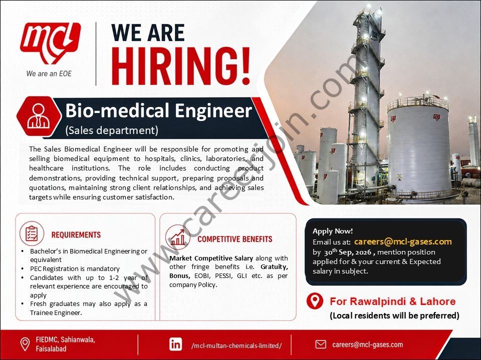 Multan Chemicals Limited MCL Jobs Bio-medical Engineer 1