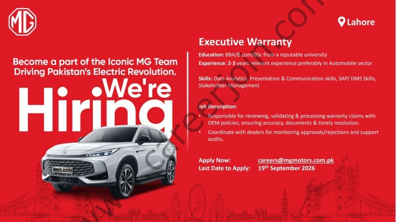 MG Motors Jobs Executive Warranty 1