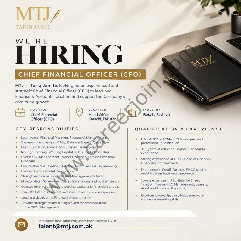 MTJ Tariq Jamil Jobs Chief Financial Officer (CFO) 1