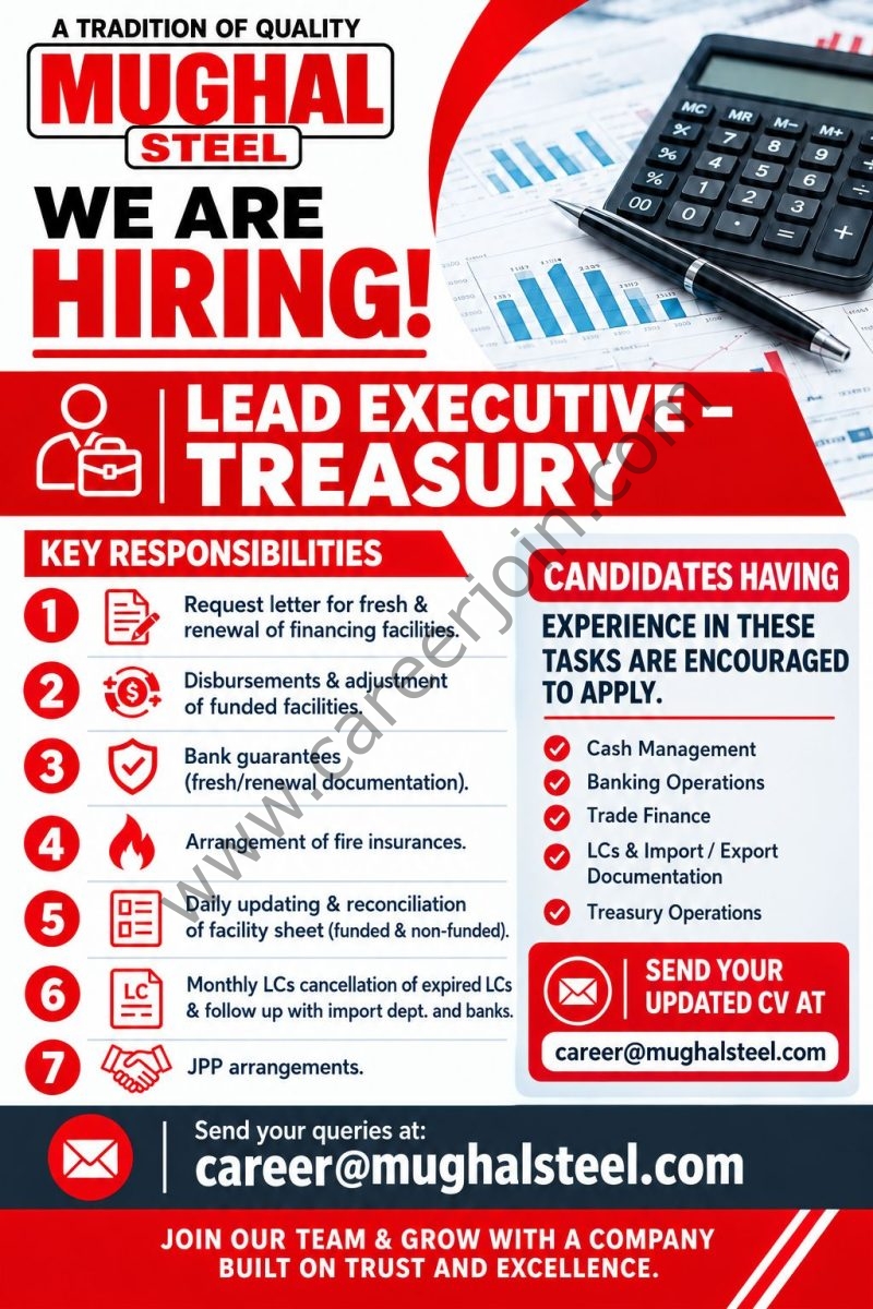 Mughal Steel Jobs Lead Executive Treasury 1